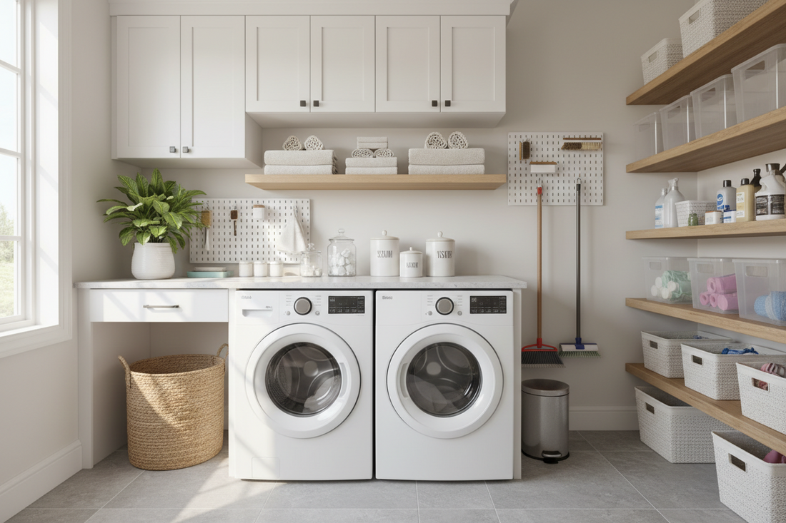 Create a Functional Laundry Room with Cleaning Tools, Trash, and Storage & Organization