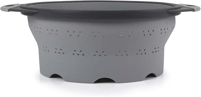 Dexas 10" Collapsible Silicone Colander in Cool Grey, Kitchen Strainer by Dexas