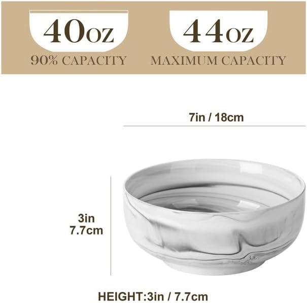 MALACASA Large Soup Bowls Set, 44 OZ Salad Bowl Cereal Bowl Set of 2, Marble - Image 2