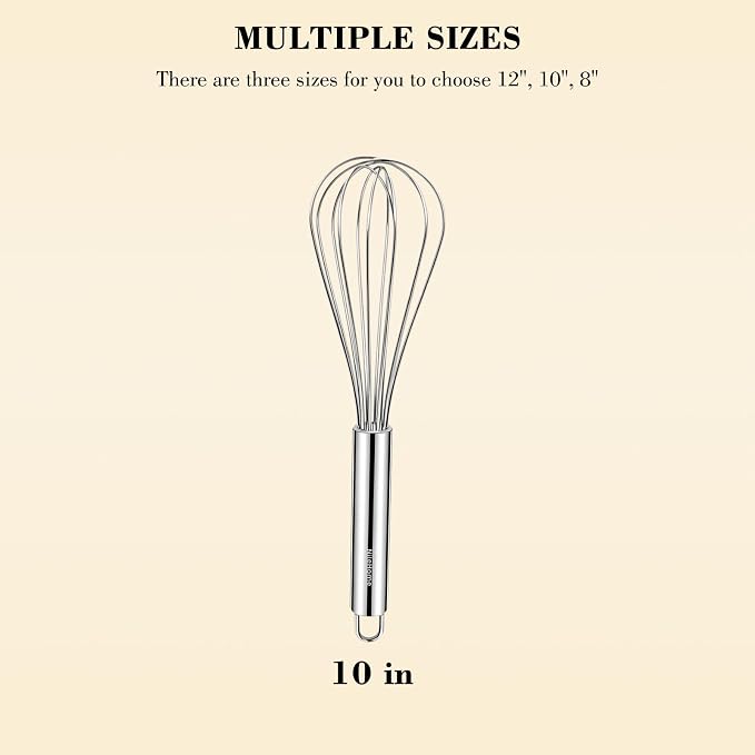 NileHome Stainless Steel Whisk 10" Kitchen Whisk Wisking Tool Kitchen Wisk Wire - Image 2