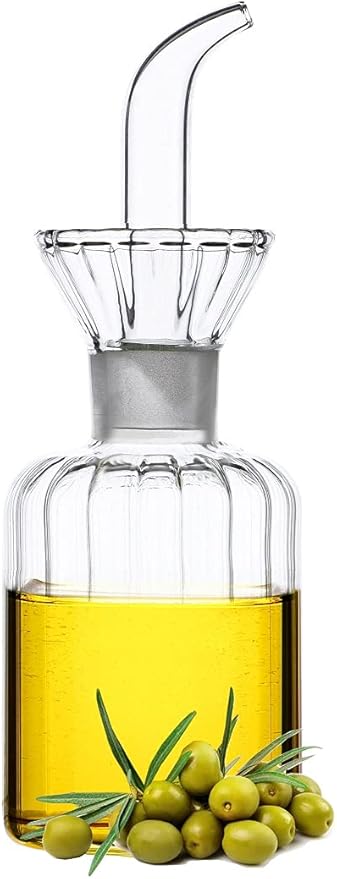 HAIZEEN 5 oz Glass Oil Dispenser Bottle, No Funnel Needed Cruet Decanter by CareforYourHealth