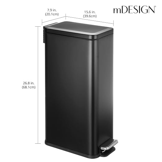mDesign Slim Metal Rectangle 7.9 Gallon Trash Can - Image 3