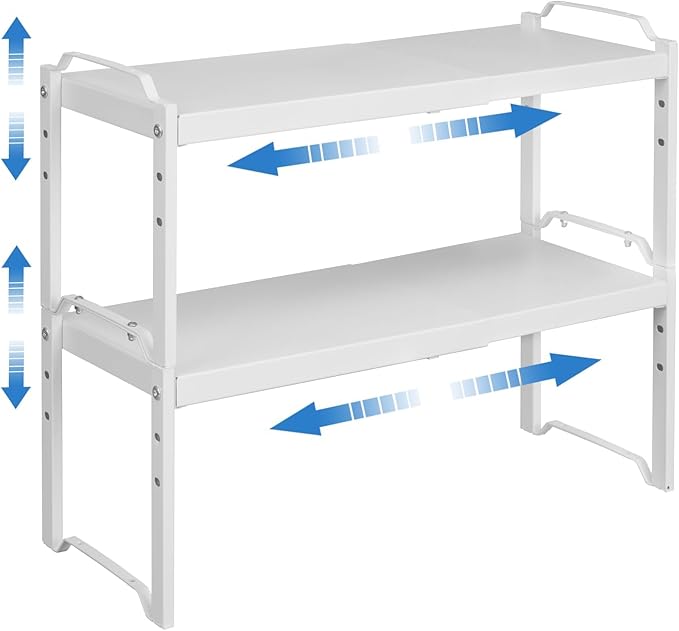 Set of 2 Expandable Kitchen Cabinet Shelves Organizers, Stackable Adjustable by X-cosrack