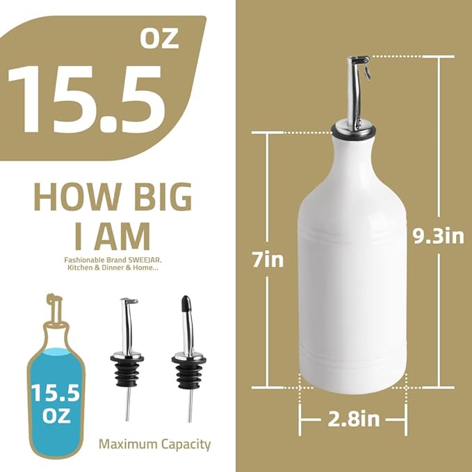 Sweejar Ceramic Olive Oil Dispenser Bottle, Opaque Oil Cruet Protects to Reduce - Image 5