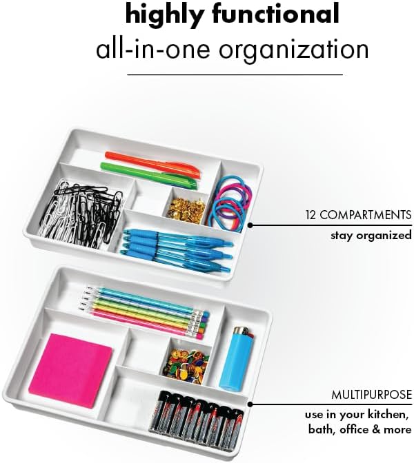 Madesmart Set of 2 Plastic 6-Compartment Drawer Organizer Gadget Trays - Image 3