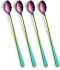 IQCWOOD Rainbow Long Handle Iced Tea Spoons, 9-Inch Ice Cream Coffee Stirring by IQCWOOD