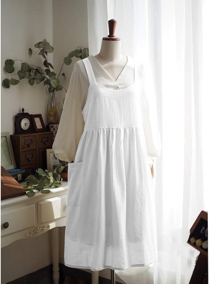 Uaussi Cotton Linen Apron Cross Back Work Apron - Image 6