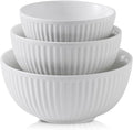 HASENSE Ceramic Ribbed Nesting White Bowls 1.5/1/0.5 Qt by Hasense