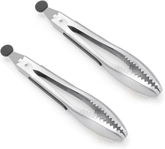 Stainless Steel Kitchen Tongs 2-Piece Set, 8.8-Inch Food Tongs, High by HFUKJKIP