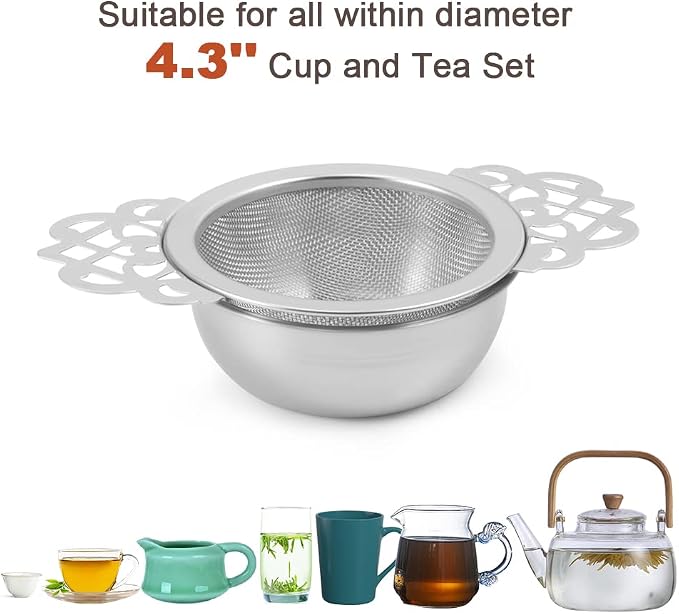 Picowe 2 Pack Tea Strainer Bowl, Stainless Steel Sliver Tea Strainers - Image 3