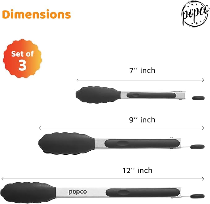 Popco 3-Piece Kitchen Tongs Set – Stainless Steel Heat Resistant Silicone Tips - Image 3