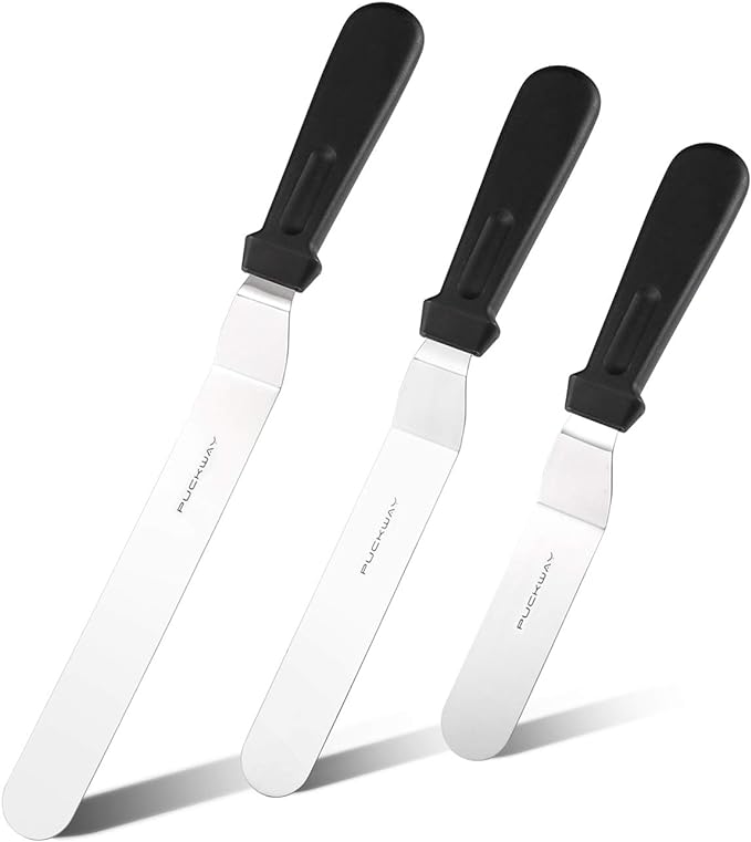Offset Frosting Cake Knife set of 3 Black 6 8 & 10 Inch Angled Icing Spatula by PUCKWAY