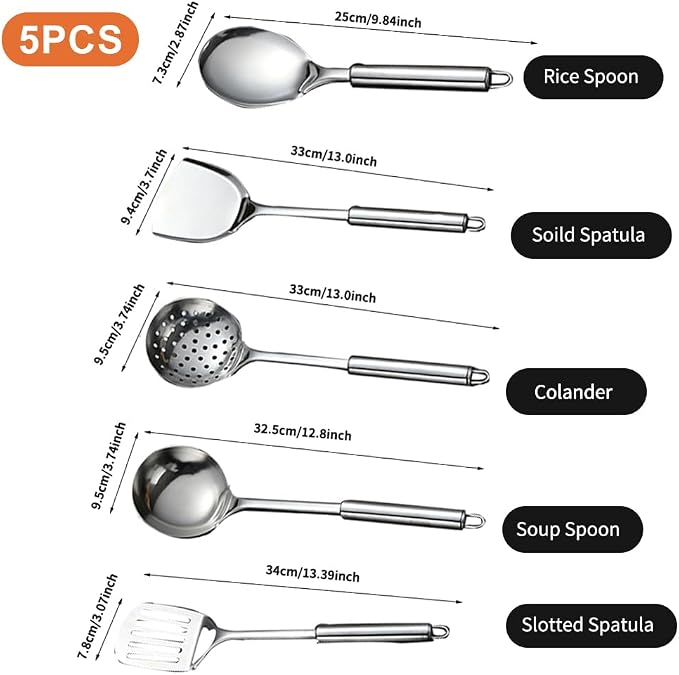 5 PCS Cooking Utensils Set Stainless Steel Kitchen Utensils Gadgets Resistant - Image 2