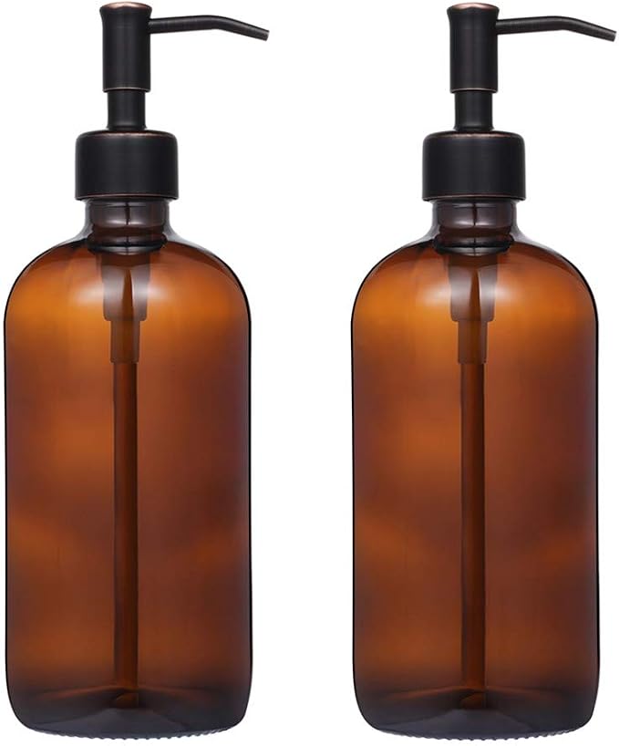 2 Pack Thick Amber Glass Pint Jar Soap Dispenser by Unknown