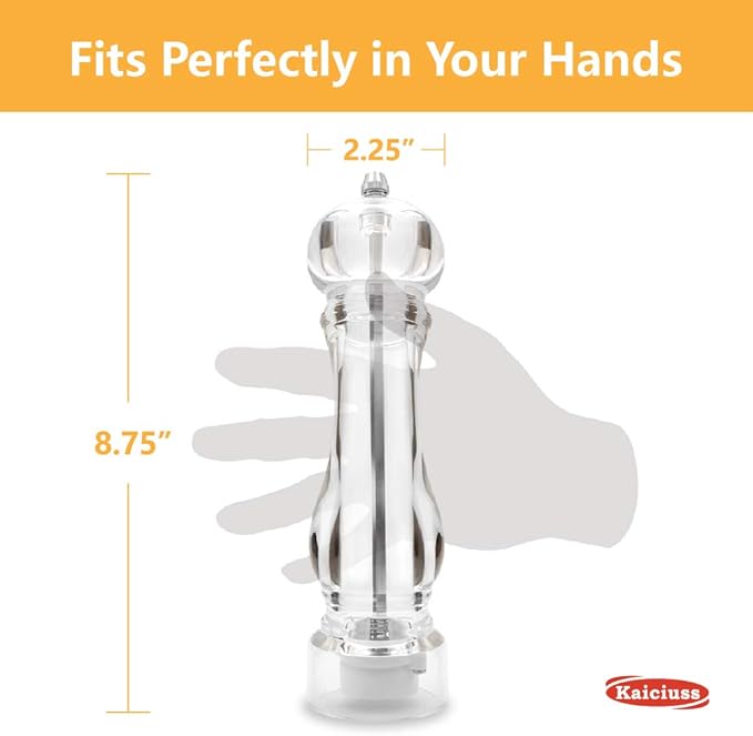 salt and pepper grinder mill set refillable large, the best transparent acrylic - Image 3