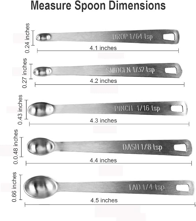 Measuring Spoons Set, Includes 1/4 tsp, 1/8 tsp, 1/16 tsp, 1/32 tsp, 1/64 tsp - Image 2