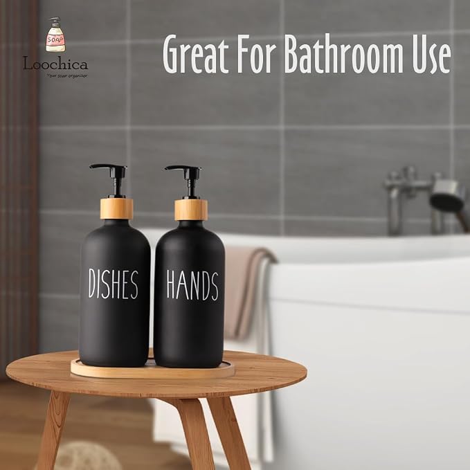 LOOCHICA 2 Pack Black Glass Soap Dispenser Set - Image 8