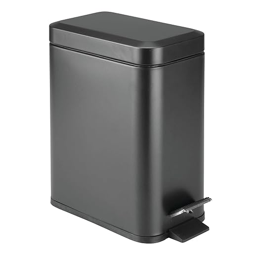 mDesign Small Modern 1.3 Gallon Rectangle Metal Lidded Step Trash Can, Compact - Image 9