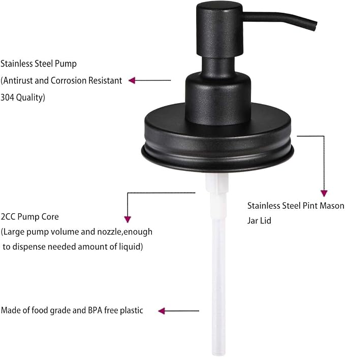 Amolliar Mason Jar Liquid Soap Dispenser Pump Lid, Stainless Steel Pump - Image 4