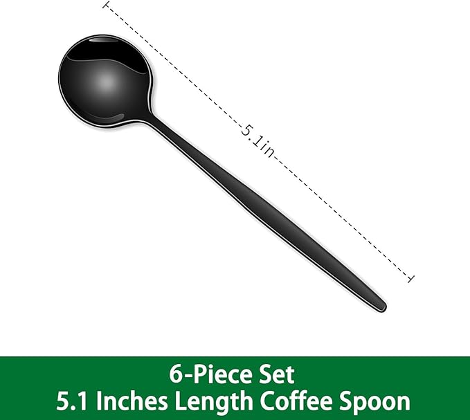 5.1 Inch Coffee & Tea Spoons, 6-Piece Black Stainless Steel Dessert Spoons - Image 2