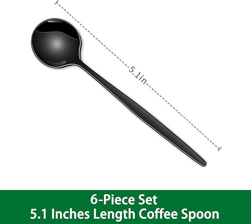 5.1 Inch Coffee & Tea Spoons, 6-Piece Black Stainless Steel Dessert Spoons - Image 2