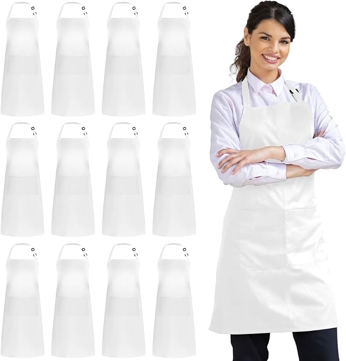 Syntus 12 Pack Bib Apron, Unisex Aprons Adjustable 100% Cotton by Syntus