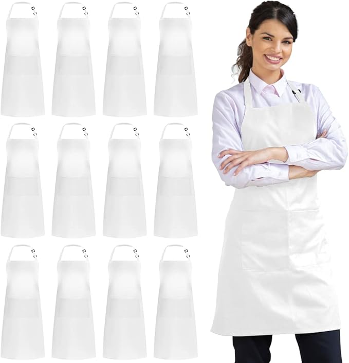 Syntus 12 Pack Bib Apron, Unisex Aprons Adjustable Waterdrop Resistant by Syntus