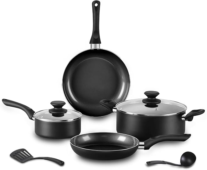 BECIGAR 8pcs Black Ceramic Pots and Pans Set, Cooking Pan Set, Cooking Pot Set by BecigarCookware