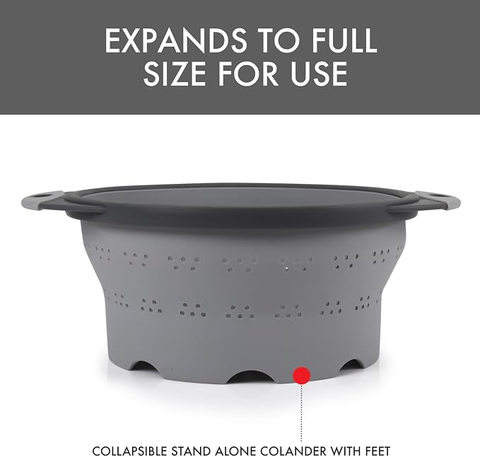 Dexas 10" Collapsible Silicone Colander in Cool Grey, Kitchen Strainer - Image 5