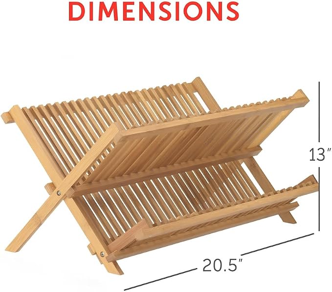 HIC Kitchen Bamboo Folding Dish Drying Rack, 20.5 x 13-Inches - Image 6