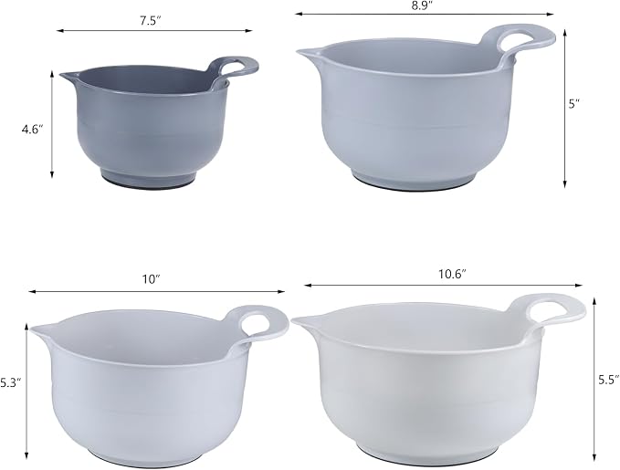 Mixing Bowls - 4 Piece Nesting Plastic Mixing Bowl Set - Non Slip Bottom and - Image 2