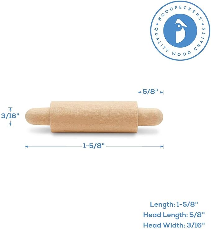 Wooden Mini Rolling Pin, 1-1/2 inches, Miniatures, Party Decor, and Crafts - Image 2
