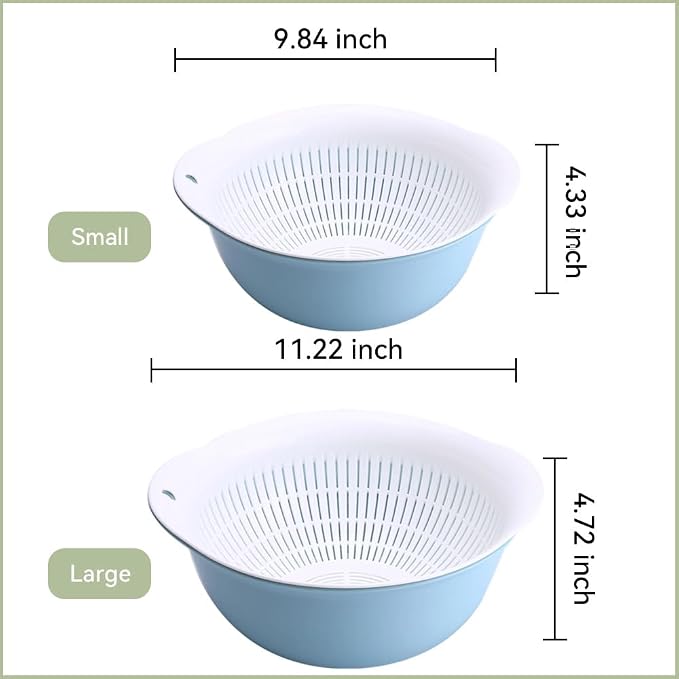 Colander Bowl Set of 2, Nesting Large Capacity Plastic Food Strainer - Image 2