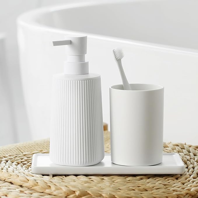 Small Soap Dispenser for Bathroom and Kitchen, Modern Farmhouse Striped Style - Image 2
