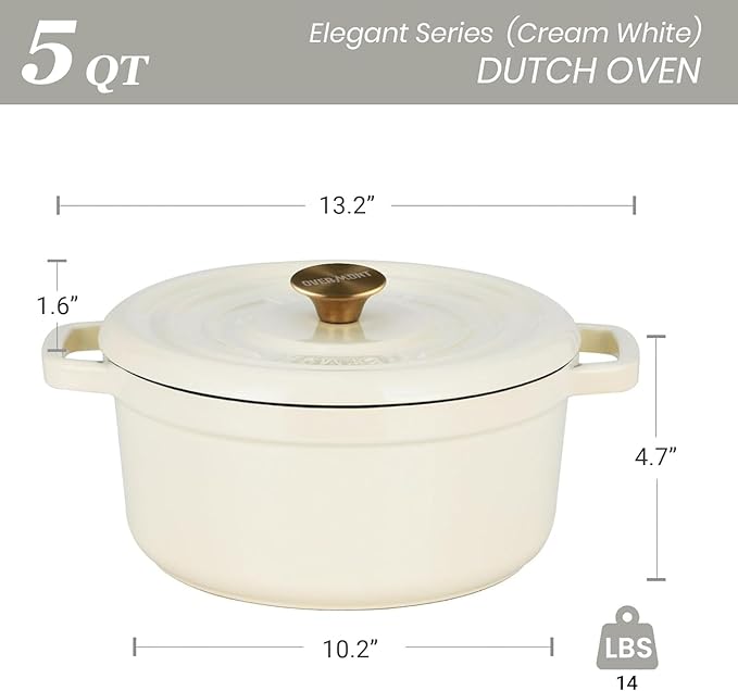 Overmont Enameled Cast Iron Dutch Oven - 5QT Pot - Heavy-Duty Cookware - Image 7