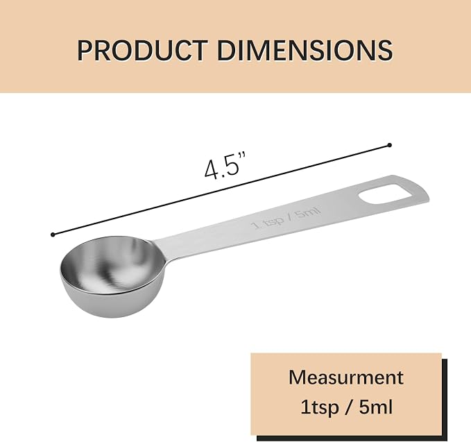 5PCS 1tsp Single Measuring Spoon, Stainless Steel Individual Teaspoons Only - Image 2