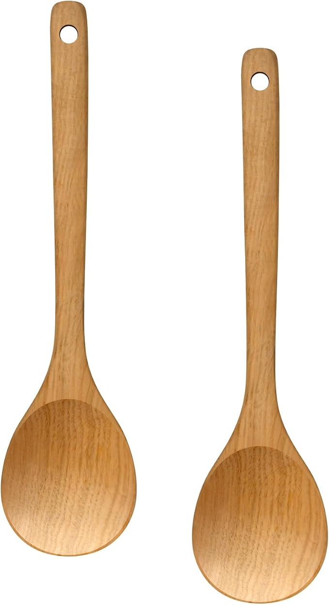 LorisArm Wooden Cooking Spoon 2PC, Large 12" Solid Wood Serving Spoons Set by LorisArm