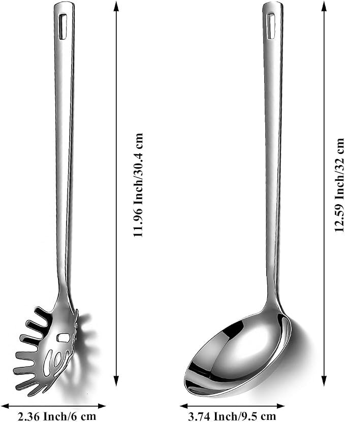 Berglander Kitchen Ladle Spoon and Spaghetti Spoon Set 2 pieces, Pasta Spoon - Image 2