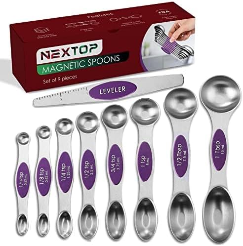 Magnetic Measuring Spoons Set of 9 Stainless Steel Dual-Sided Stackable by Nextop