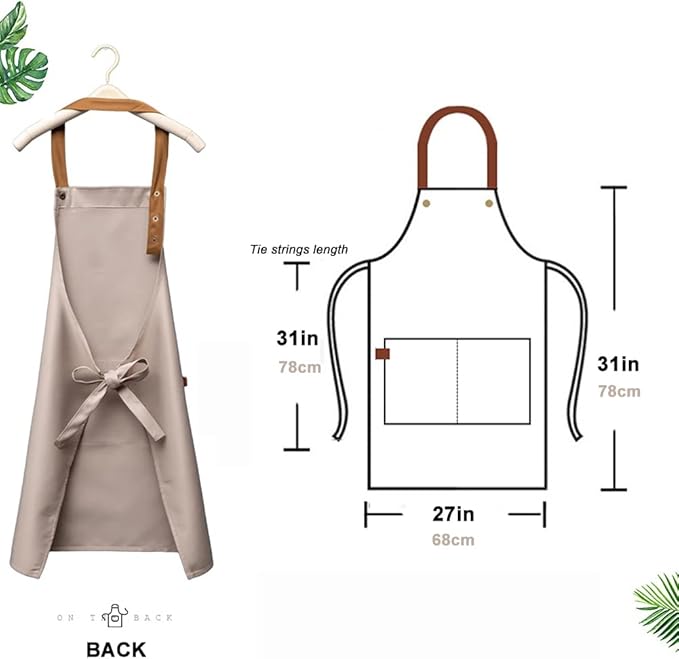 Kitchen Bib Apron with Pockets, Women Men Adjustable Neck Strap Water Resistant - Image 4