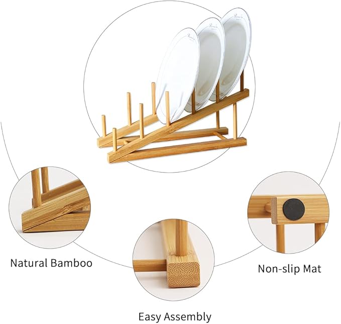 4 PCS Wooden Dish Drying Rack Bamboo Plate Dish Rack Stand Kitchen Cabinet - Image 7