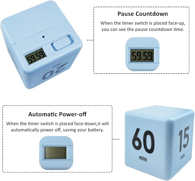 Feilifan Cube Timer, Productivity Timer Kids Time Timer Gravity Sensor flip - Image 4