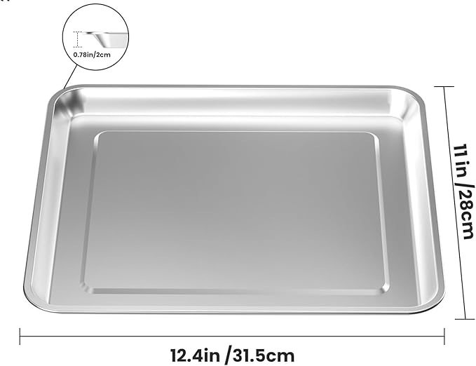 Baking Pan Stainless Steel Set of 2, 12.4"x11" Air Fryer Pan Replacement Tray - Image 2