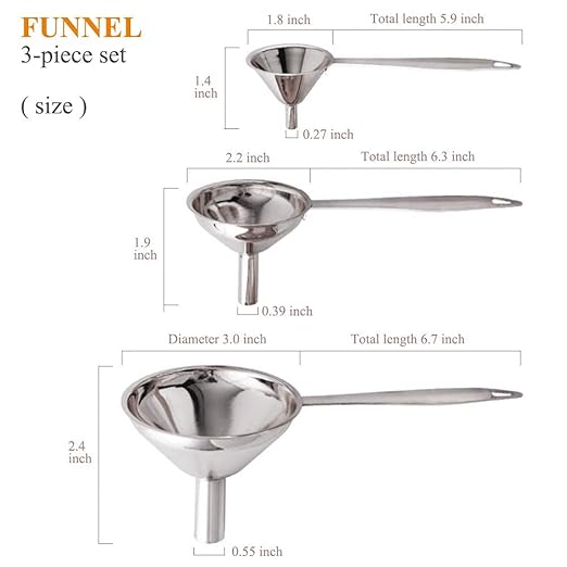 3 in 1 Metal Funnels for Filling Bottles Stainless Steel Small Kitchen Funnel - Image 5