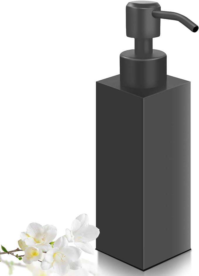 Black Soap Dispenser, Matte Black Stainless Steel, Rust-Proof Liquid Hand Dish by GLUBEE