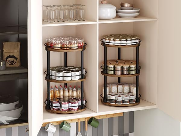 YATINEY Spice Rack, 3-Tier Turntable Organizer - Image 3