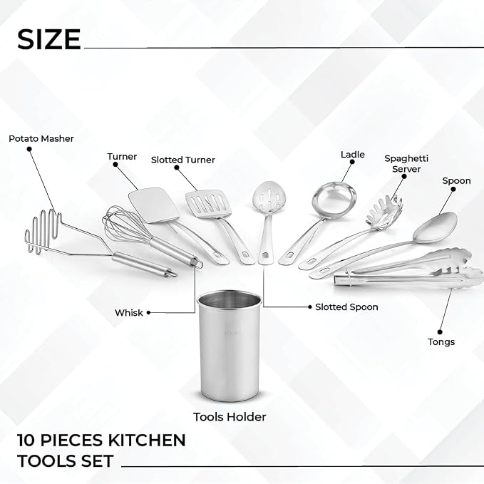 Avador® Premium Set of 10 Stainless Steel Kitchen Tool Set - Image 2