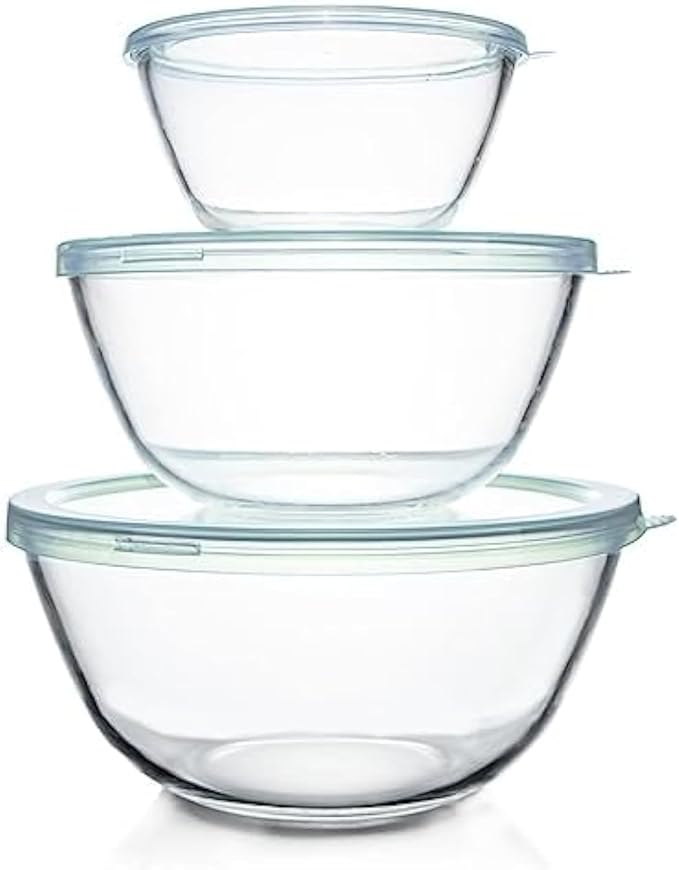 Luvan Glass Mixing Bowls with Lids Set-Large Glass Mixing Bowls, Food Prep by Luvan