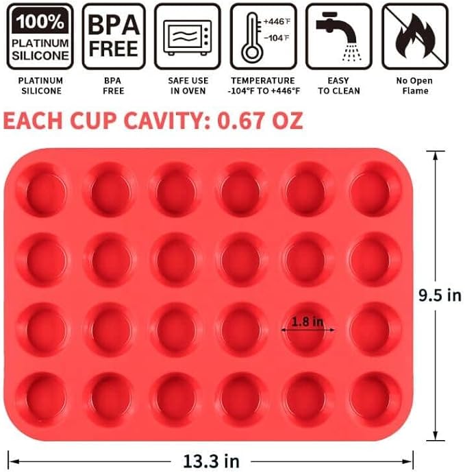 CAKETIME Silicone Muffin Pan Mini 24 Cups Cupcake Pan, Nonstick Food Grade - Image 4