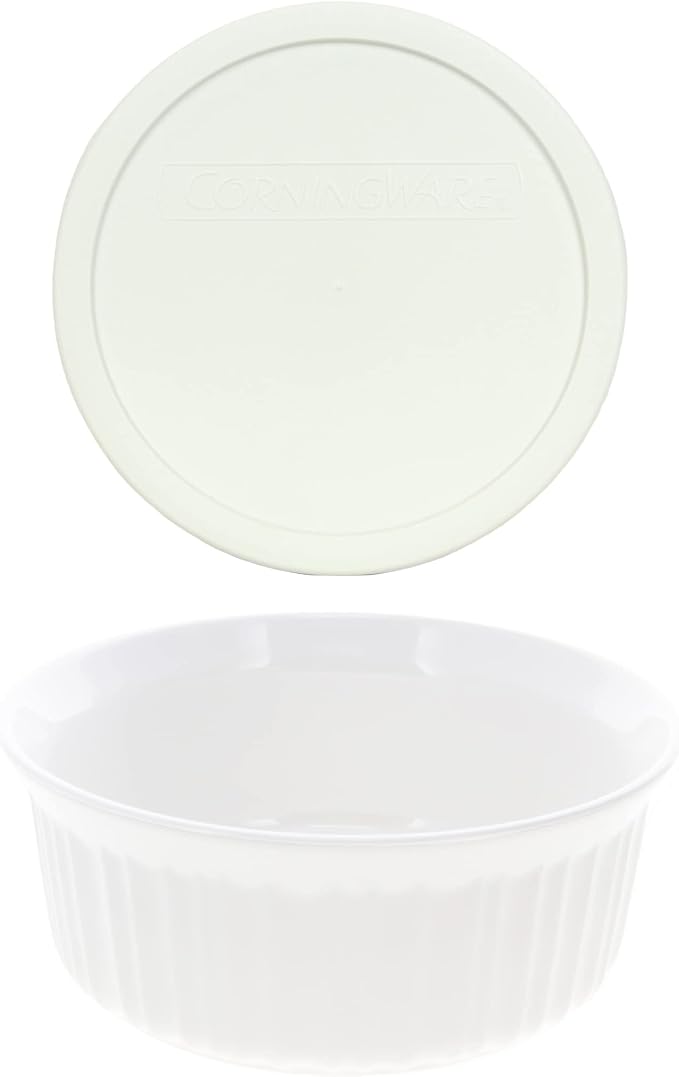 CorningWare FS5 1.5qt Round French White Casserole Dish & F-5-PC 1.5qt French by CorningWare